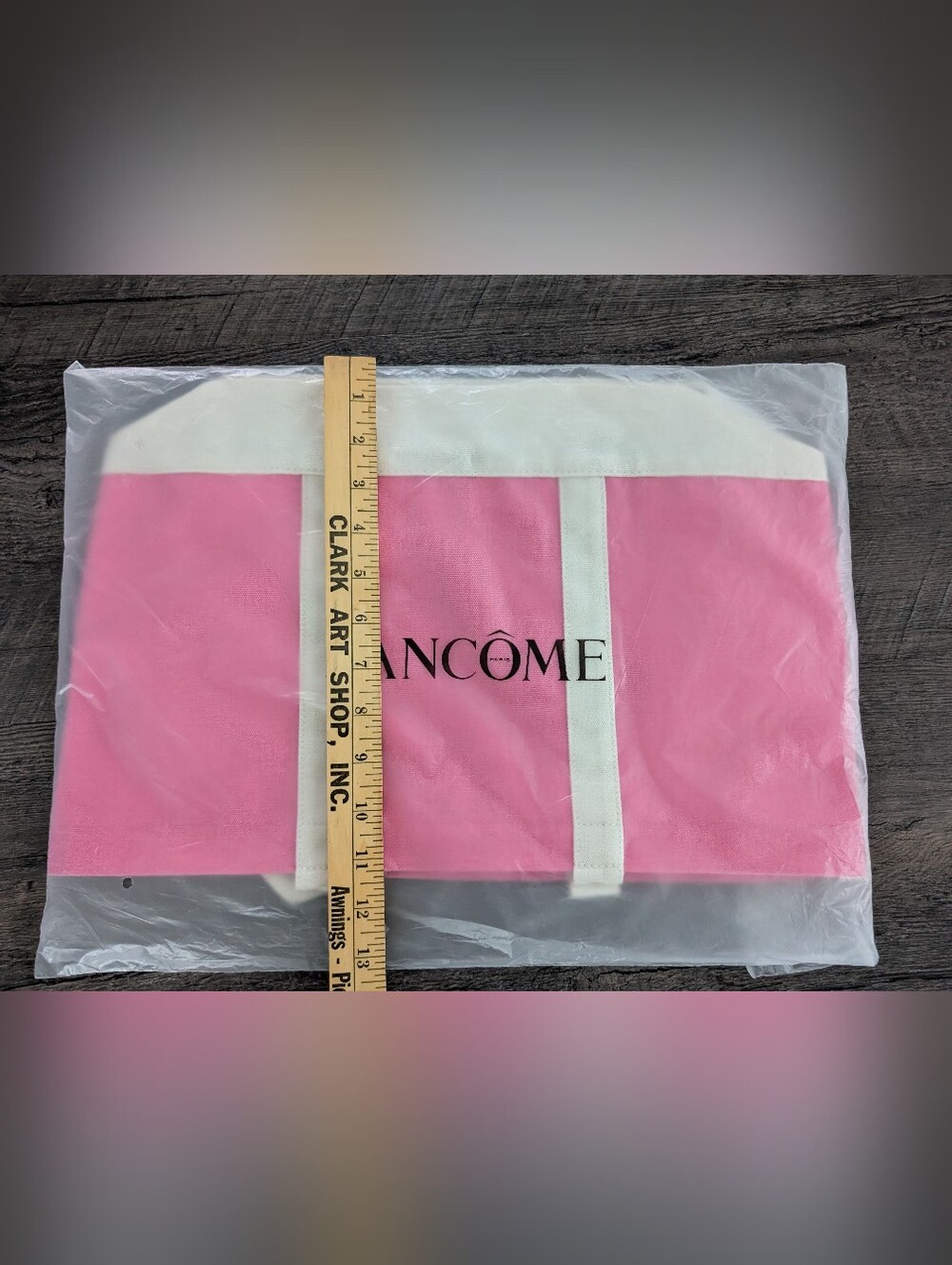 LANCOME LC Lanconic Tote Bag S1 26 Pink/White Canvas 17"x12"x5" New In Package - Picture 4 of 4